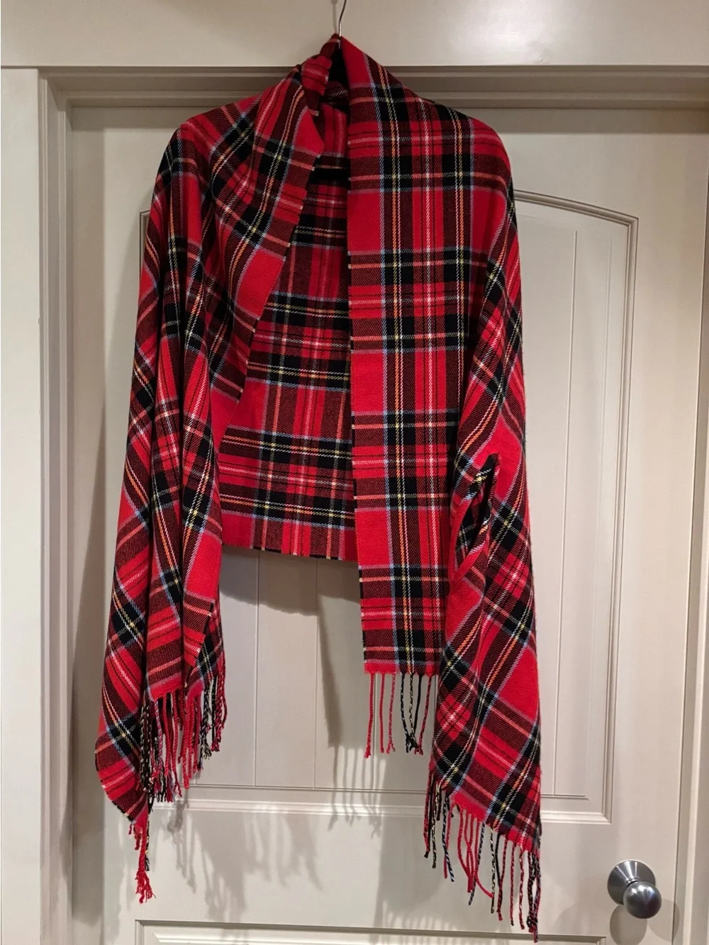 J. Crew Red Tartan Plaid Fringe Shawl